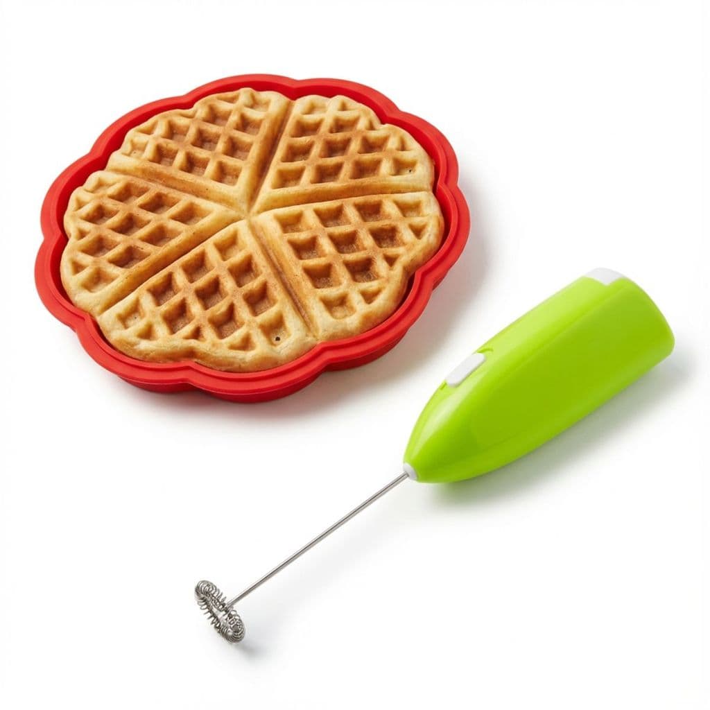 Kit Molde Antiaderente de Silicone para Waffle + Mini Mixer Espuma Leite Smoothie