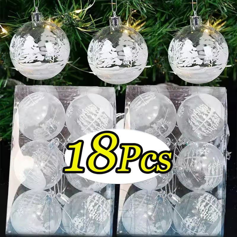 18/12/6 Unidades De Bolas De Natal Pintadas Transparentes-Conjunto De Pingente Pendurado De Floco De Neve-Enfeite De Árv