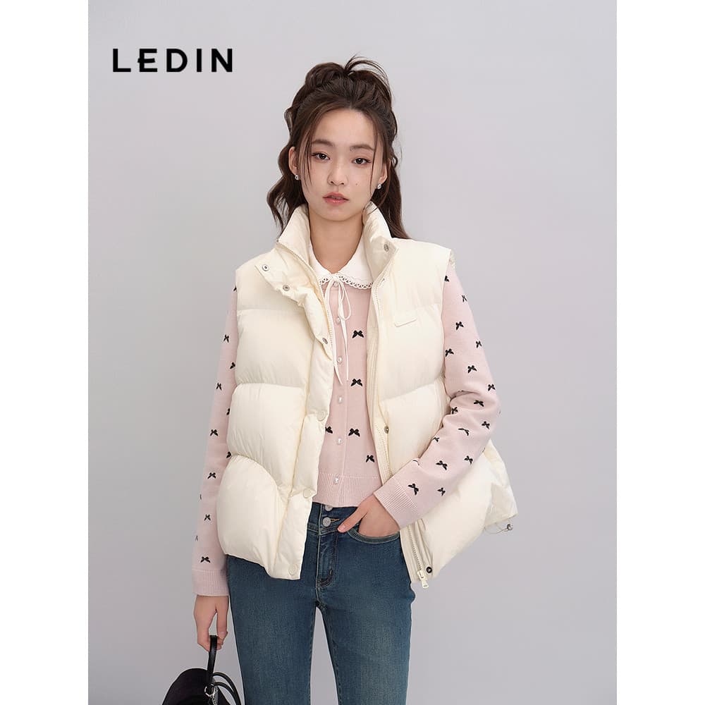 [Mesmo estilo no Shopping] Le Ding gola alta jaqueta colete roupas femininas 2025 inverno novo estilo colete C1AHF4224