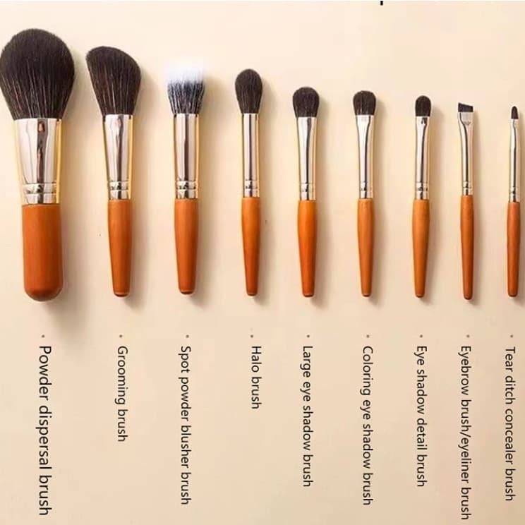 KIT 9pcs Conjunto De Pincéis De Maquiagem Protable Set Mini Blush Kit De Pincel Para Sobrancelhas Cosméticas-GUI ANA