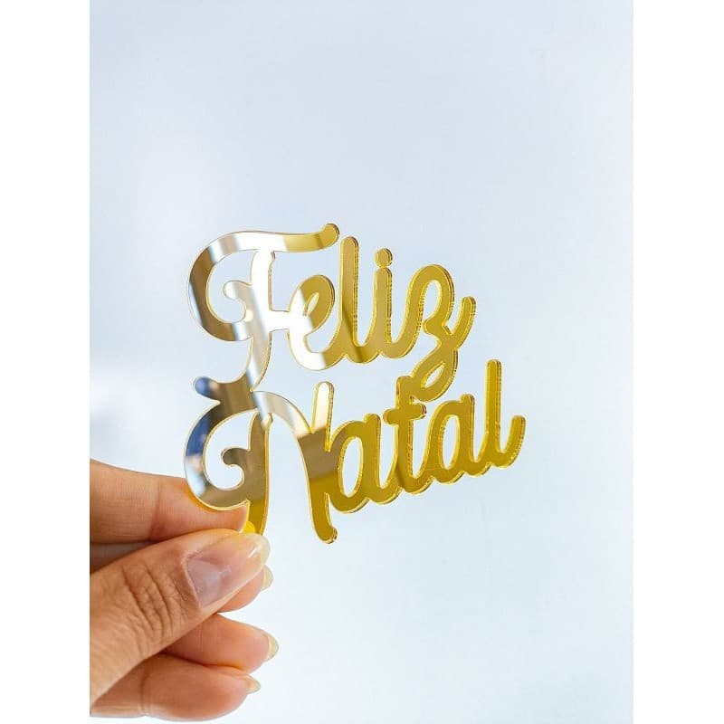 kit apliques Feliz Natal em Acrilico espelhado 10 cm