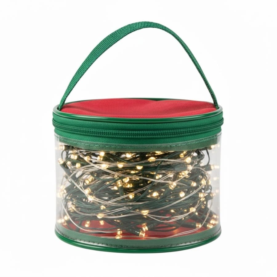 Bolsa Organizadora para Pisca-Pisca de Natal Transparente com Zíper e Alça 13,5x10 cm