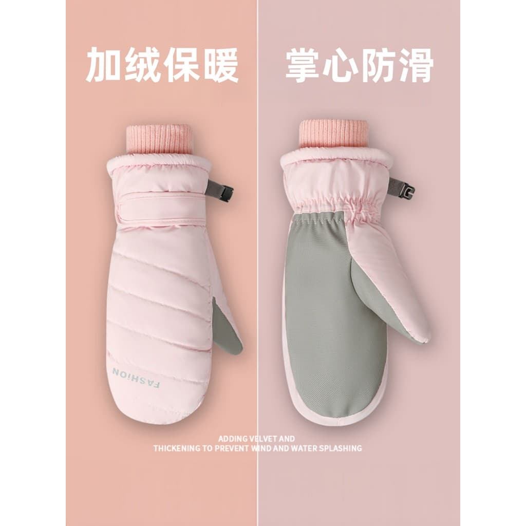 Luvas de esqui femininas forro de lã de inverno espessamento estudante ciclismo ao ar livre antiderrapante dedo à prova