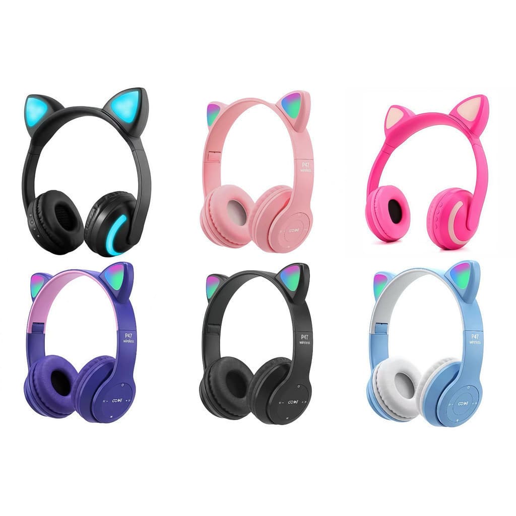 Fones de ouvido Bluetooth gatinho com LED colorido   JORGE
