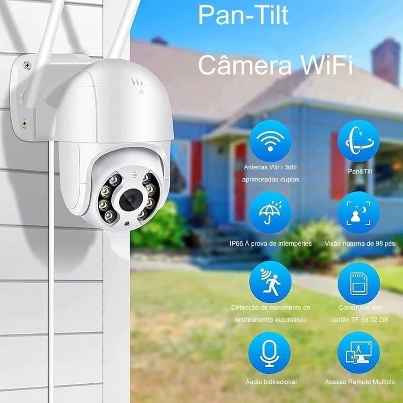 Câmera Externa Ip a Prova D'água com Infravermelho Alarme Wifi Hd Sensor De Movimento