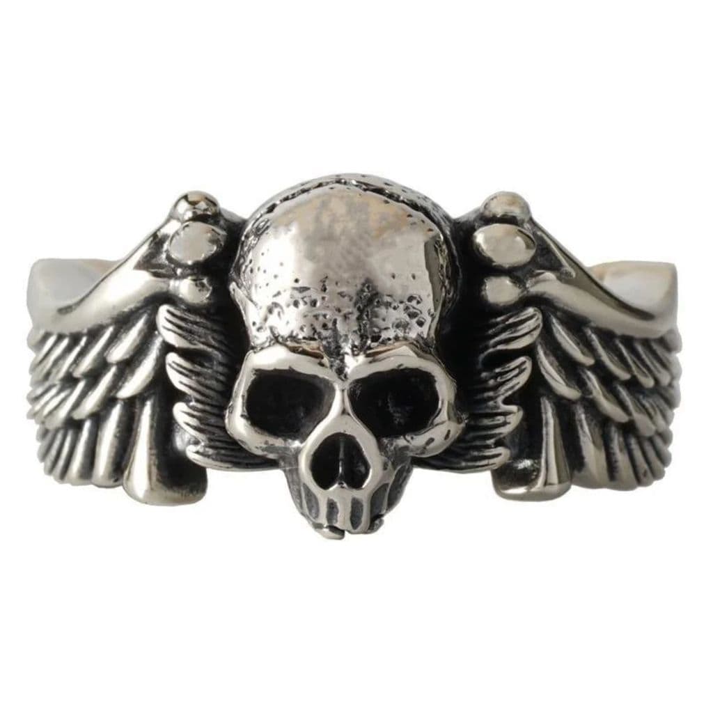 Anel Ajustável Crânio Asas Caveira Biker Esqueleto Punk Gótico Aço regulável prateado Sombrio
