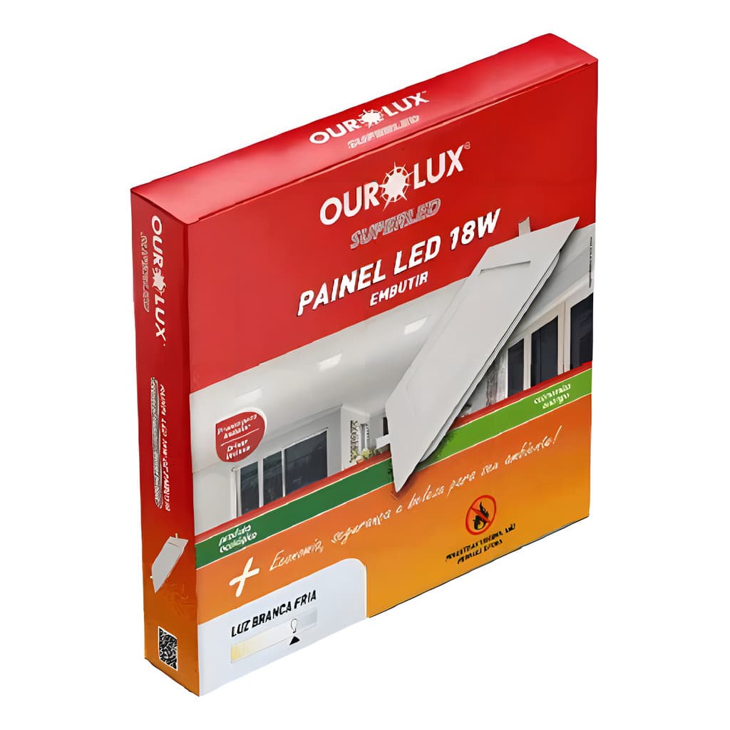 Painel Led Embutir 18W Bivolt 6500K Quadrado Ourolux