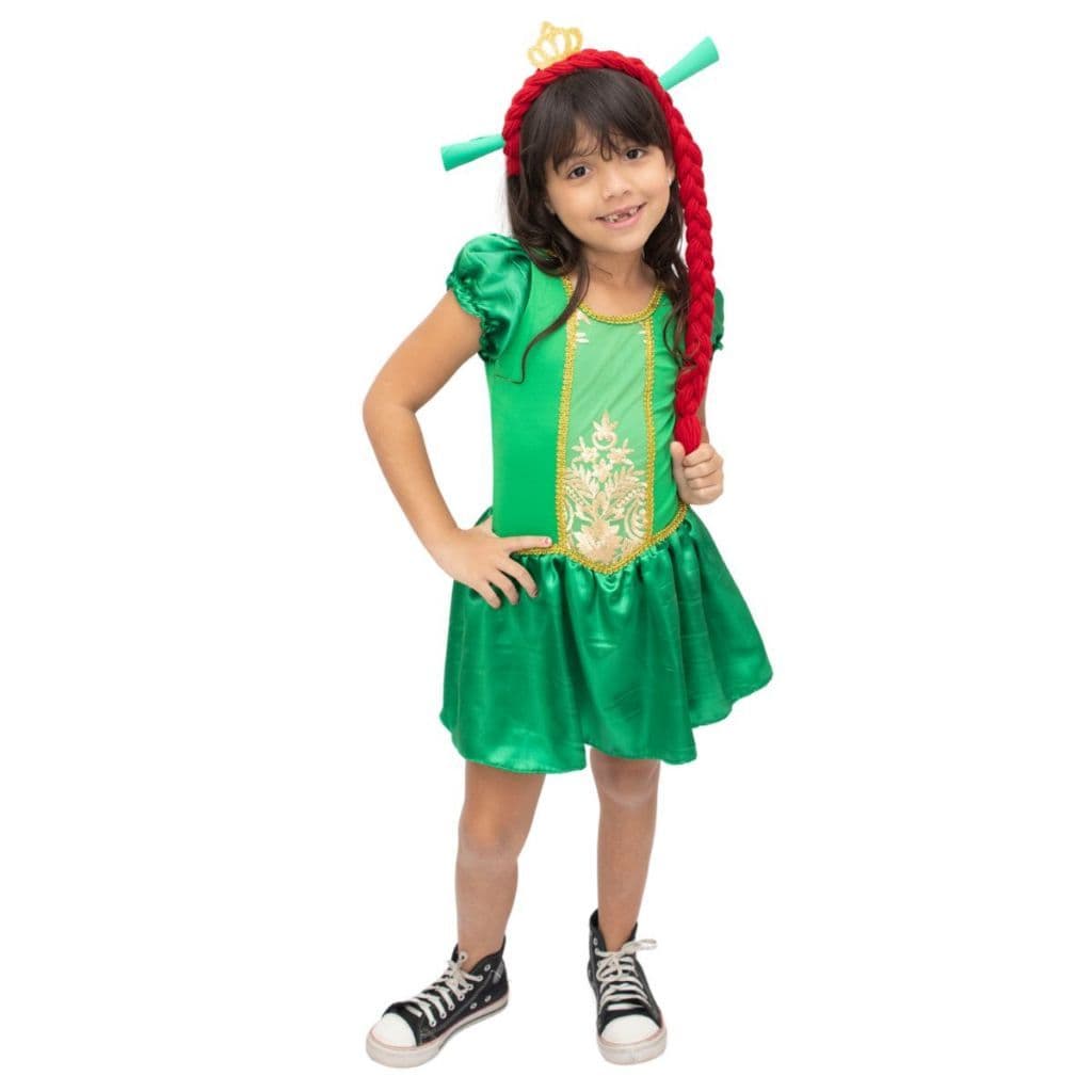 Vestido Fantasia da Ogra infantil princesa verde e body para meninas carnaval verão