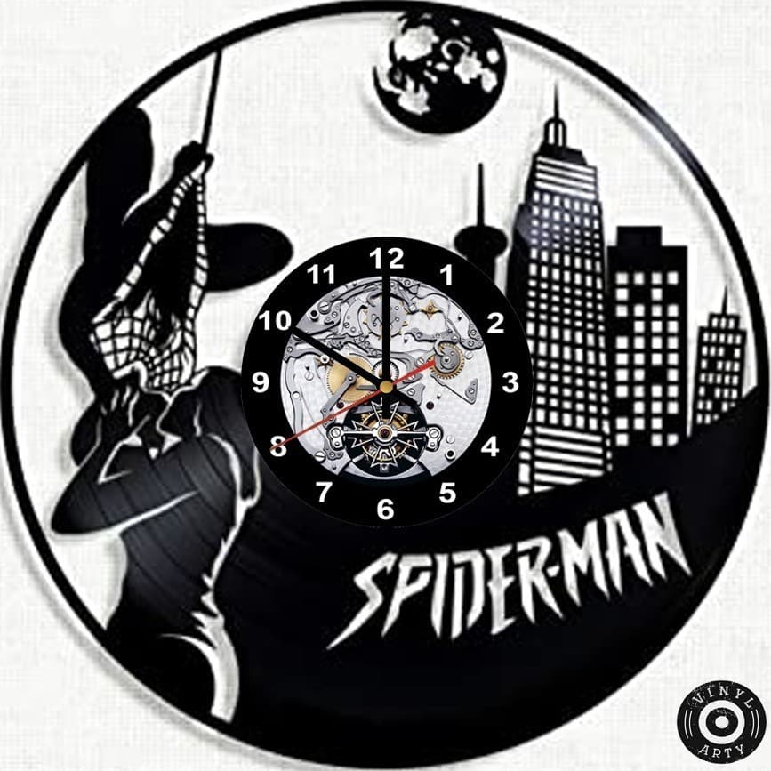 Relógio  de parede Homem Aranha feito em disco De Vinil - Relógio De Parede Spider Man feito em Vinil Disco LP