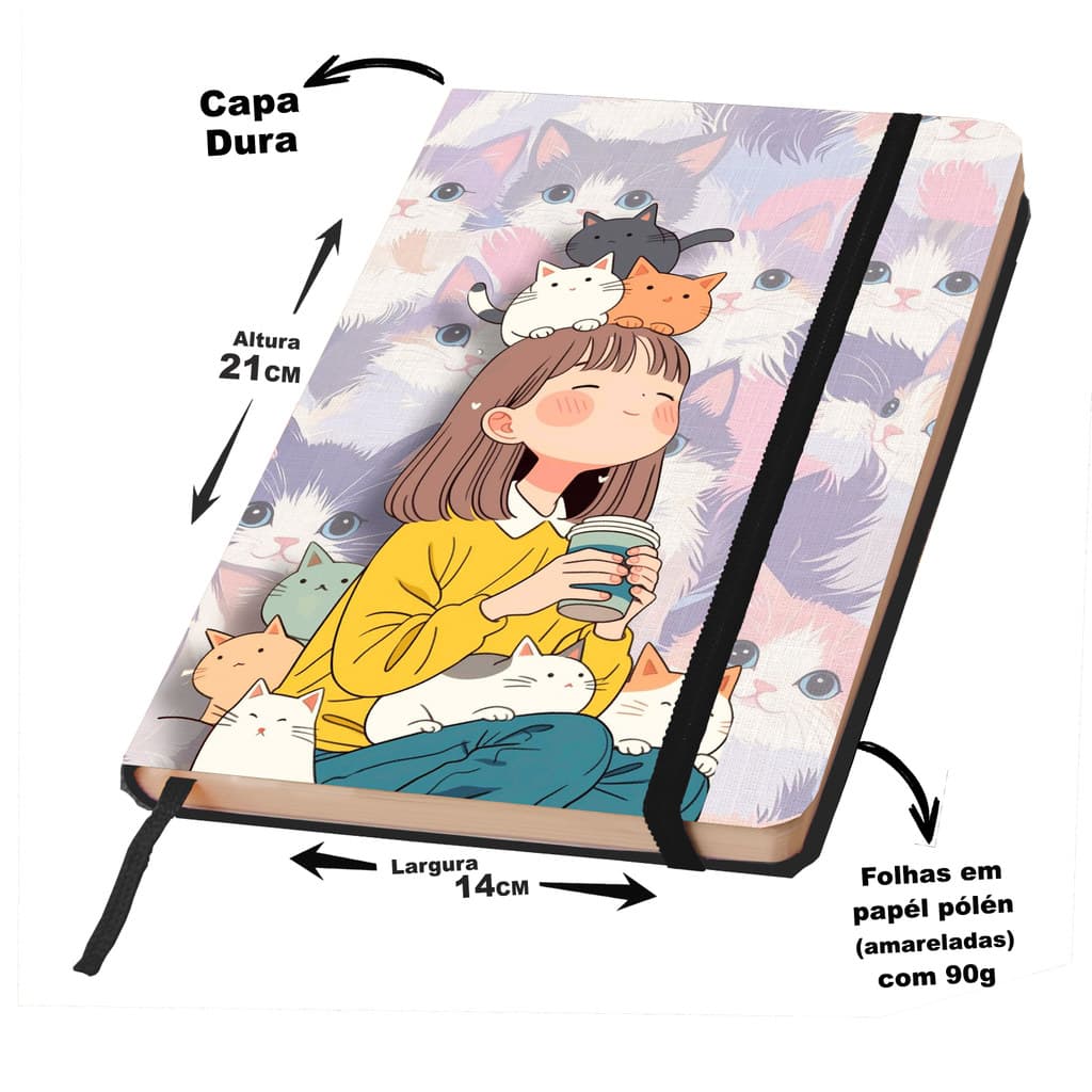 Caderno SKETCHBOOK ou anotações GATOS FOFOS  21x14cm