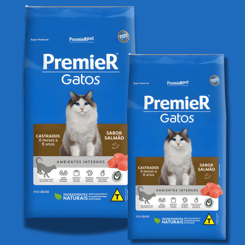 Ração para Gatos Castrados 6 Meses a 6 Anos – Sabor Salmão – Ambientes Internos – 7,5kg