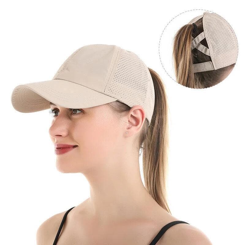 Boné de Beisebol de Verão em Cor Sólida, Boné Feminino para Atividades Esportivas, Boné com Abertura para Rabo de Cavalo