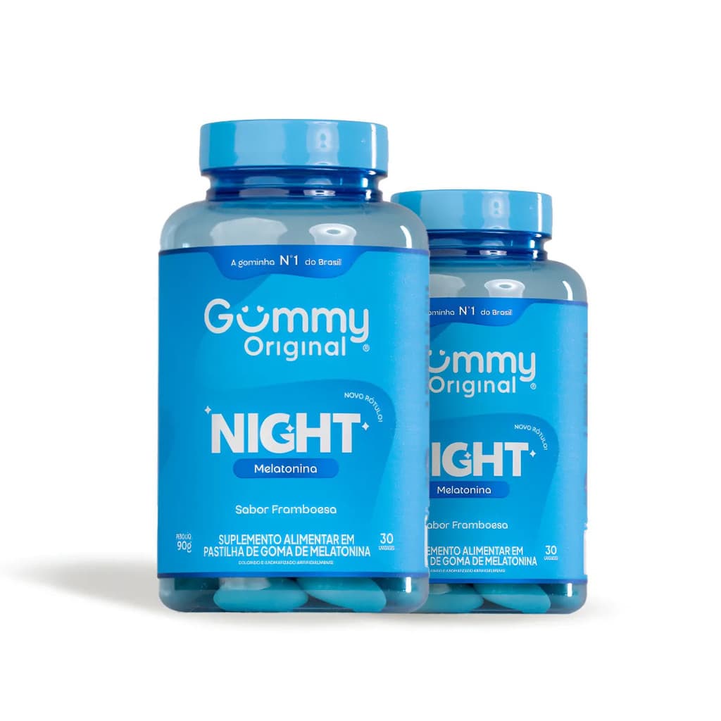 Combo 2 unidades Gummy Night Melatonina Suplemento Alimentar Em Goma Framboesa 30 Unidades cada pote