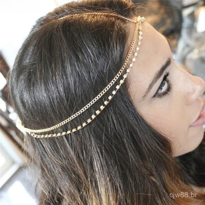 Acessórios de Cabelo para Penteados de Casamento com Estilo Boho Corrente de Cabeça de Metal em Camadas Múltiplas [BR]