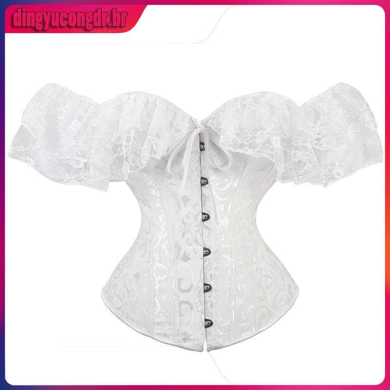 WECHERY Mulheres Espartilho Manga Curta Cor Sólida Lace Barco Fechando Pescoço Corte Branco Preto