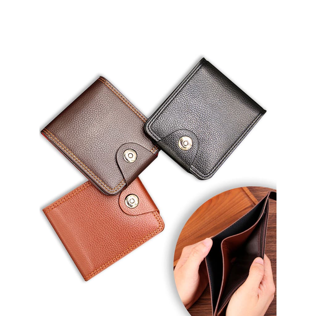 Carteira Masculina Com Fecho De Pressão Couro Sintético - 10x9cm