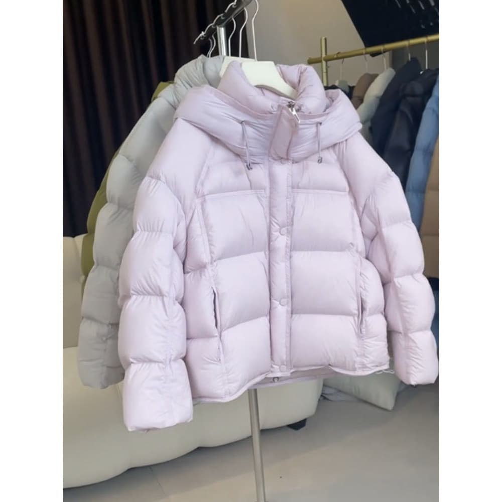 Único Super bonito rosa roxo curto para baixo jaqueta feminina inverno 2025 novo estilo versão coreana pequena jaqueta g