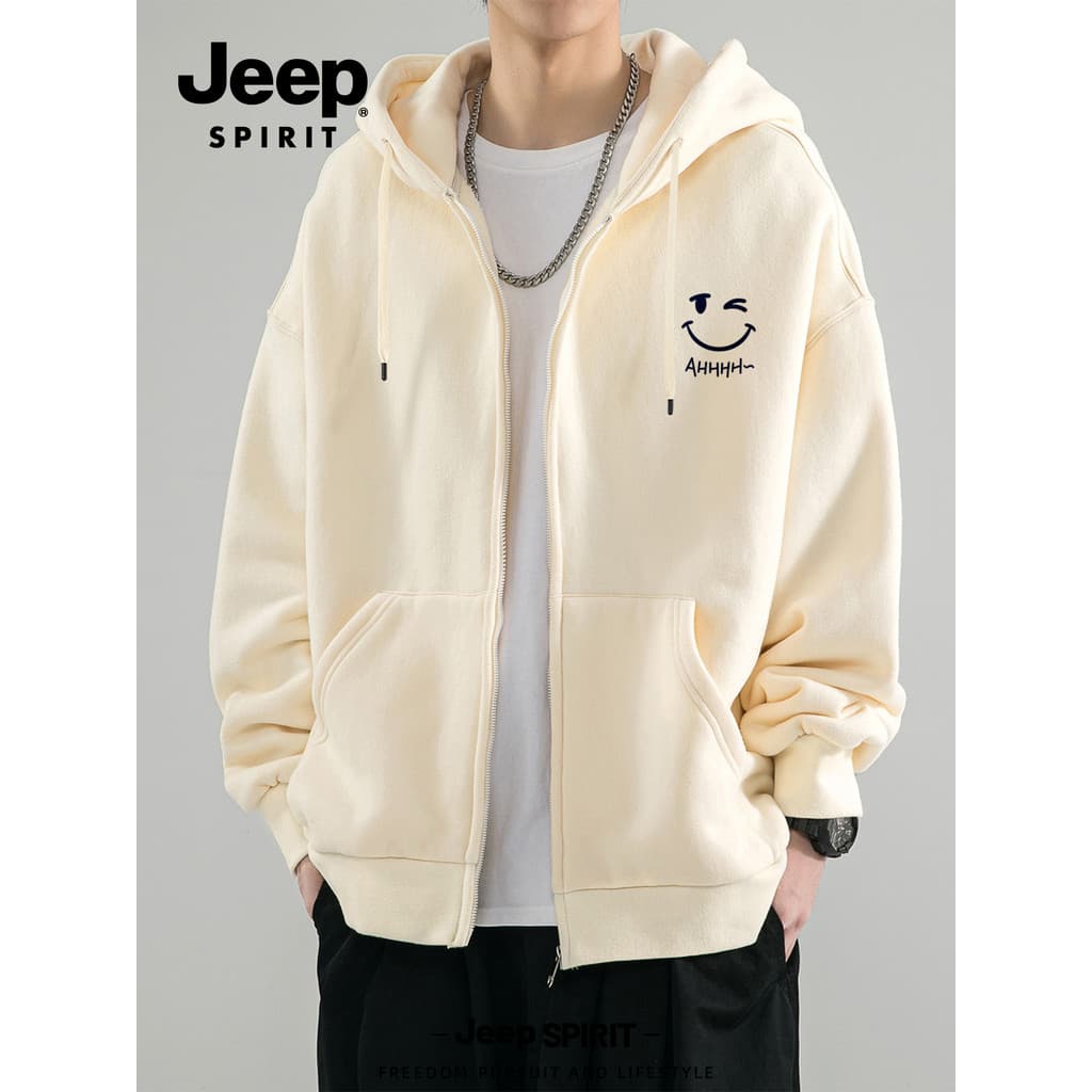 Jeep jeep com capuz Cardigan moletom estilo masculino 2026 novo estilo outono inverno solto Casual topo jaqueta de manga