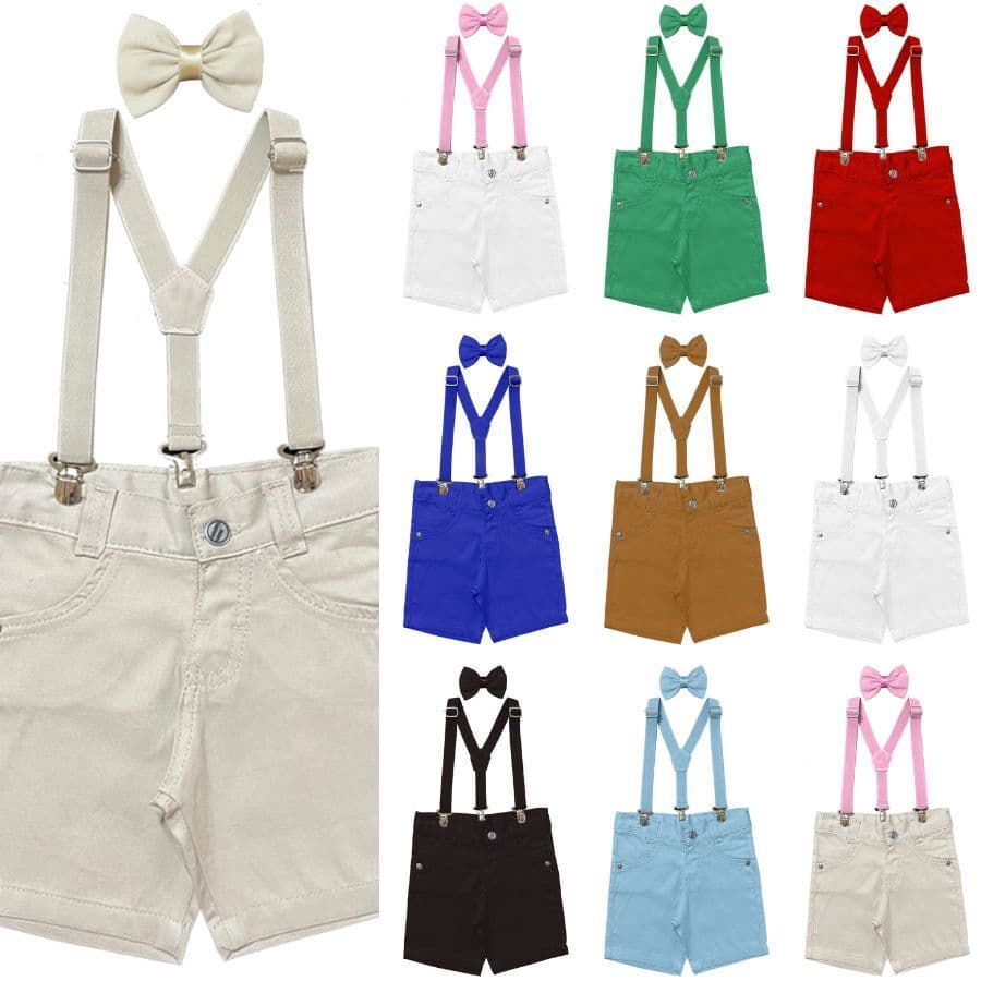 Bermuda Social Menino Infantil Shorts Casamento Batizado Casamento Pagem Formatura +  Suspensórios e Gravata