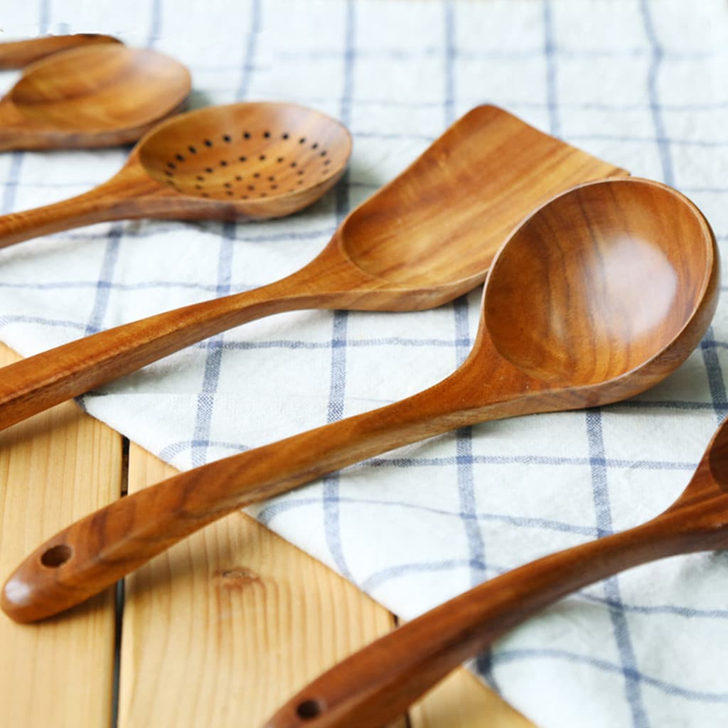Conjunto De Utensílios De Cozinha De Madeira De 6 Estilos Colher De Espátula Doméstica Salada Multifuncional Garfo Agita