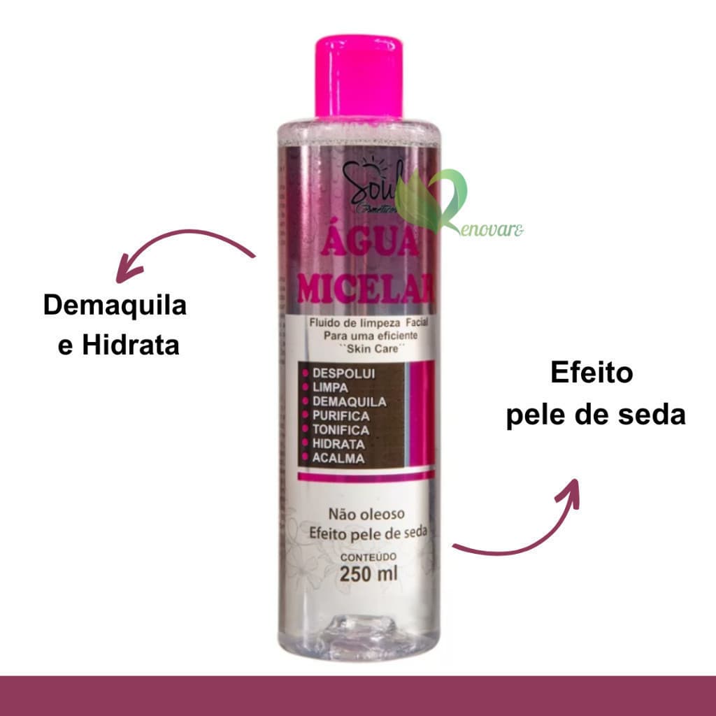 ÁGUA MICELAR GRANDE / SOUL Cosméticos / 250ml / Limpa + Demaquila + Tonifica + Hidrata