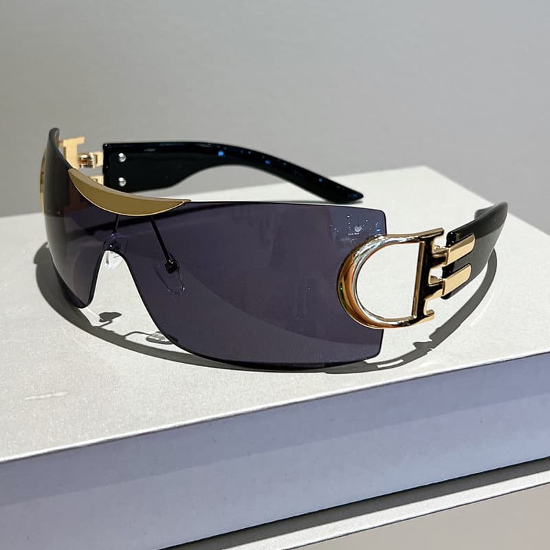 Óculos de Sol Vintage Y2K Estilo Steampunk para Mulheres e Homens, Óculos de Sol Esportivos, Óculos Sem Armação de Peça