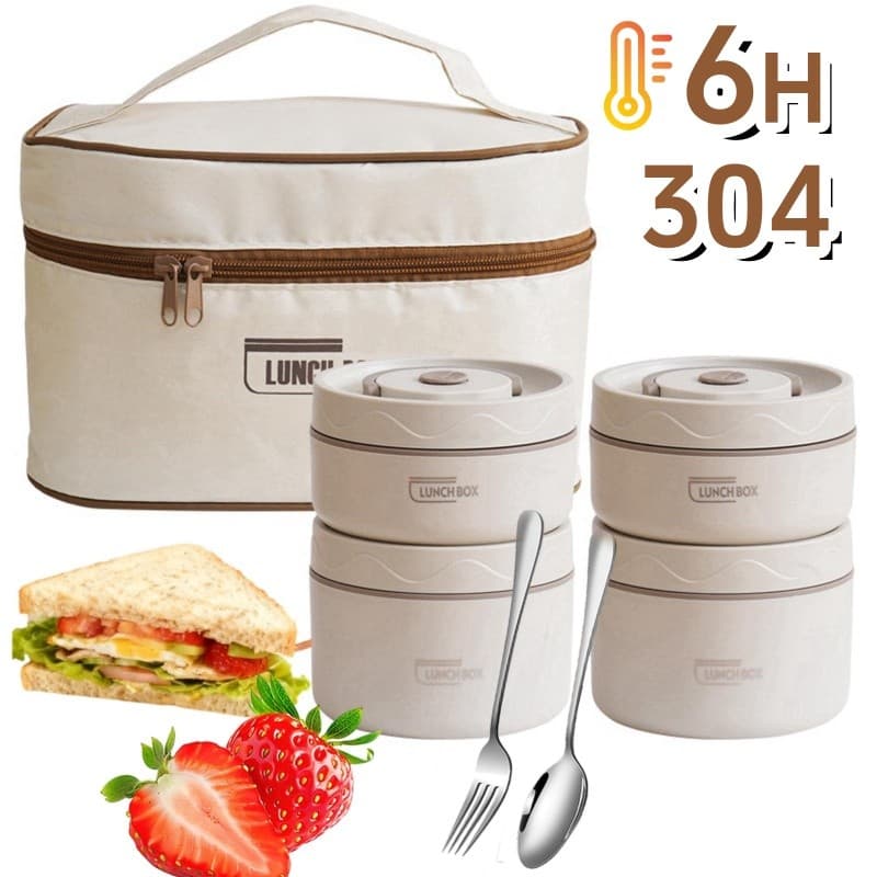 Lancheira Térmica Portátil De Aço Inoxidável 304 Com Bolsa De Grande Capacidade Caixa Multicamadas Bento BPA Free