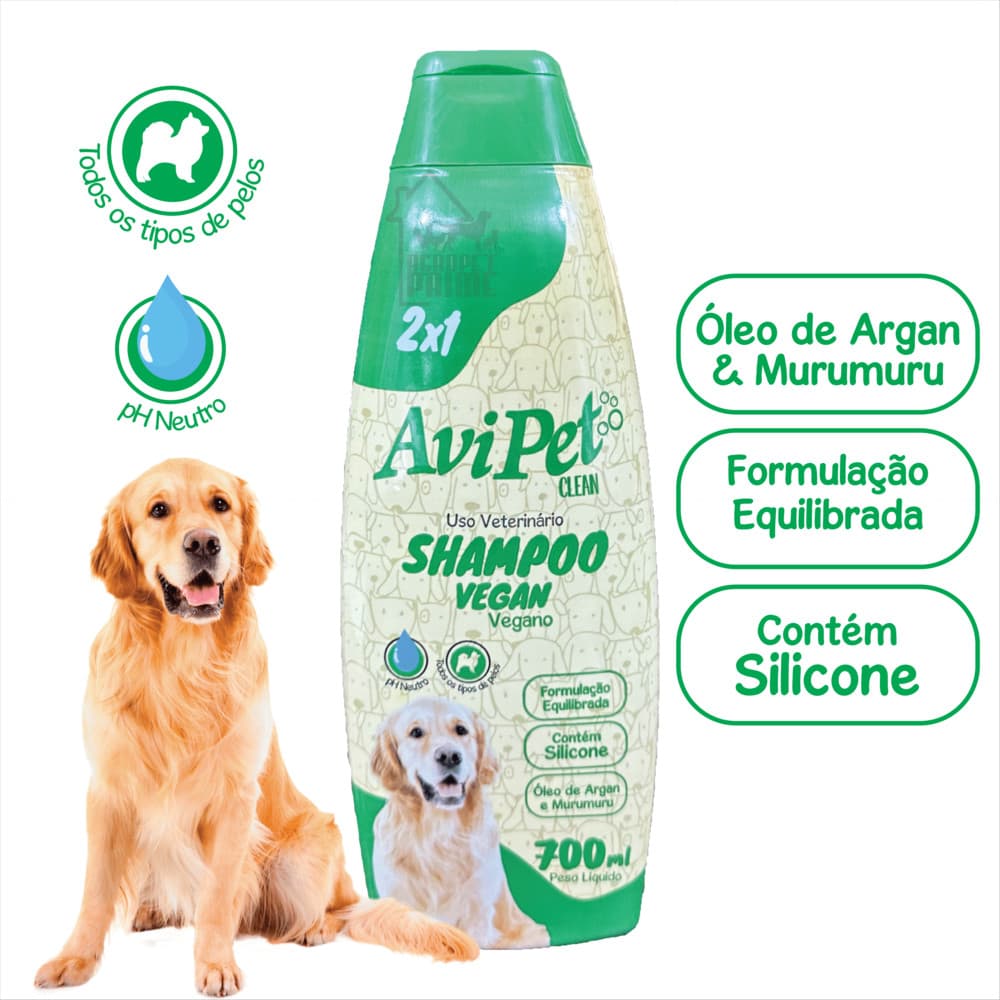 Shampoo Vegano Cães 700ml Avipet (Limpa, Condiciona, Hidrata, Revitaliza, Nutre e Brilha)