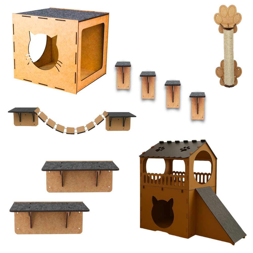 Playground Para Gato Completo 9 Peças MDF