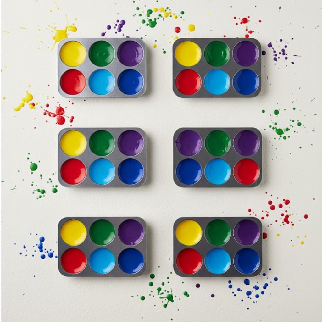 Kit 6 Bandejas Aluminio Paleta Godê 6 Cavidade Retangular Pintura Tinta Aquarela Escolar Artesanato