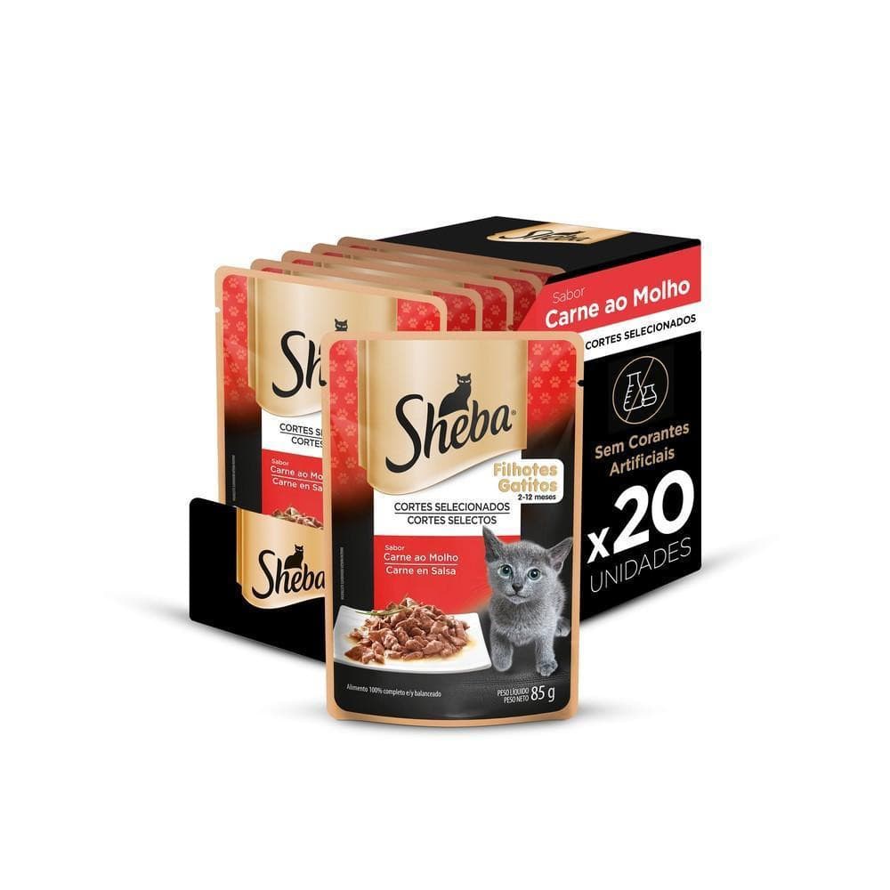 Kit Ração Úmida para Gatos Filhotes Sabor Carne ao Molho 20 Unidades Sheba Sachê