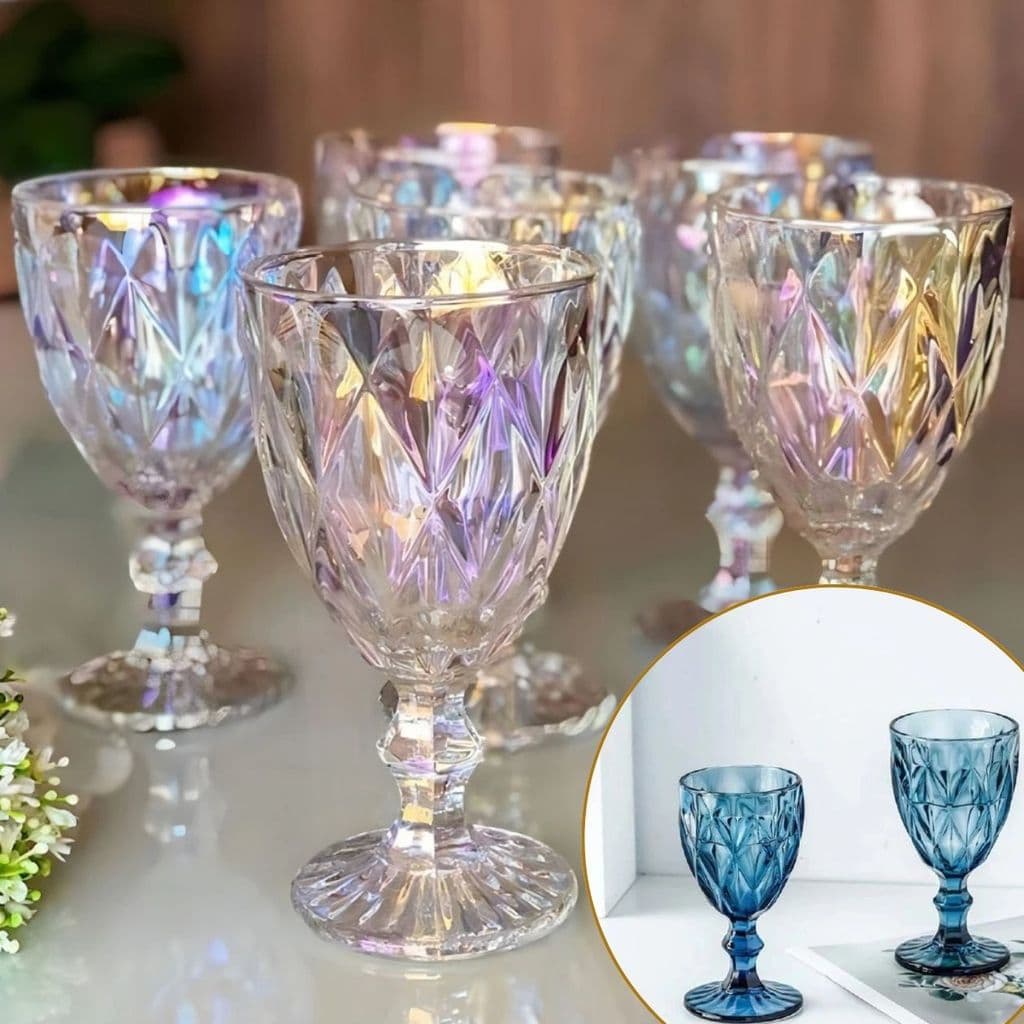 Conjunto  6Taças Copo Vidro Água Suco 330ml Furtacor  e Azul