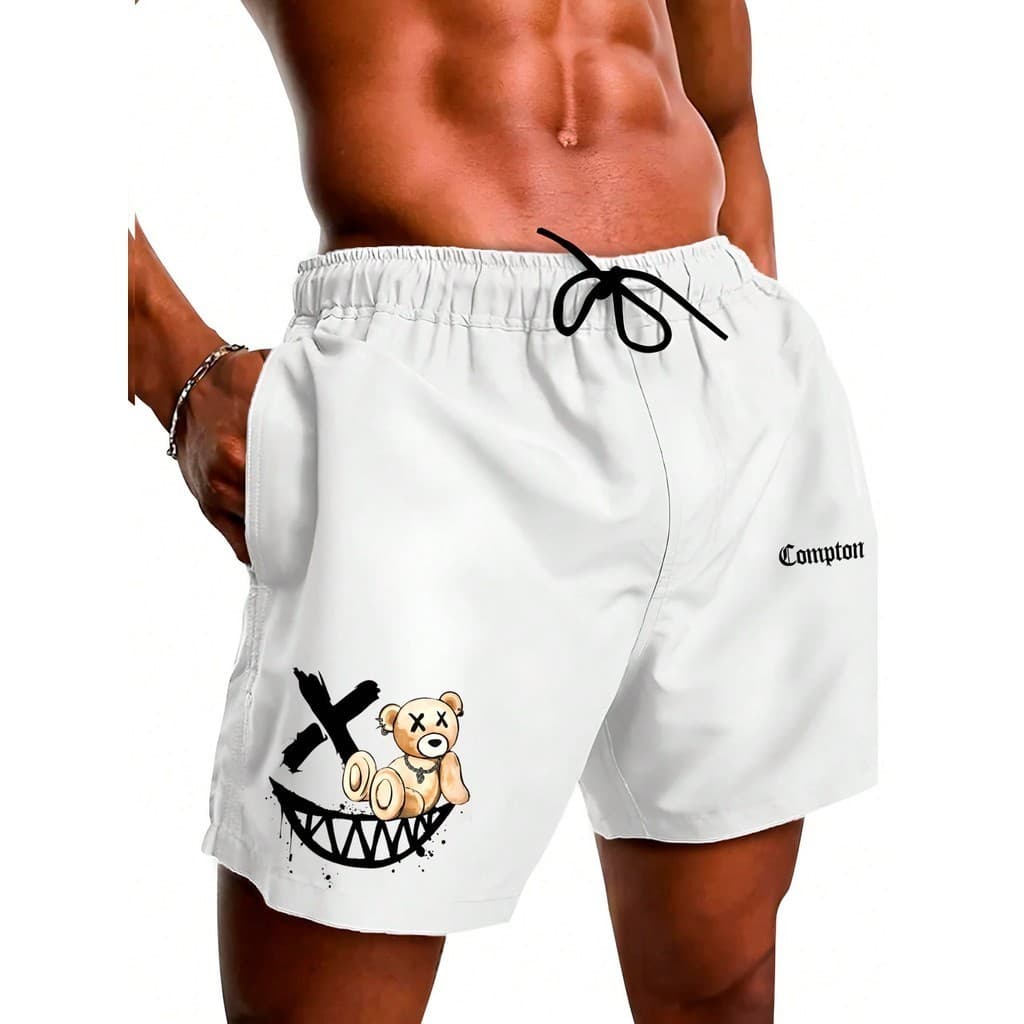 Short Tactel Masculino Streetwwear Estampado Urso Smile Super Confortável Tecido Premium