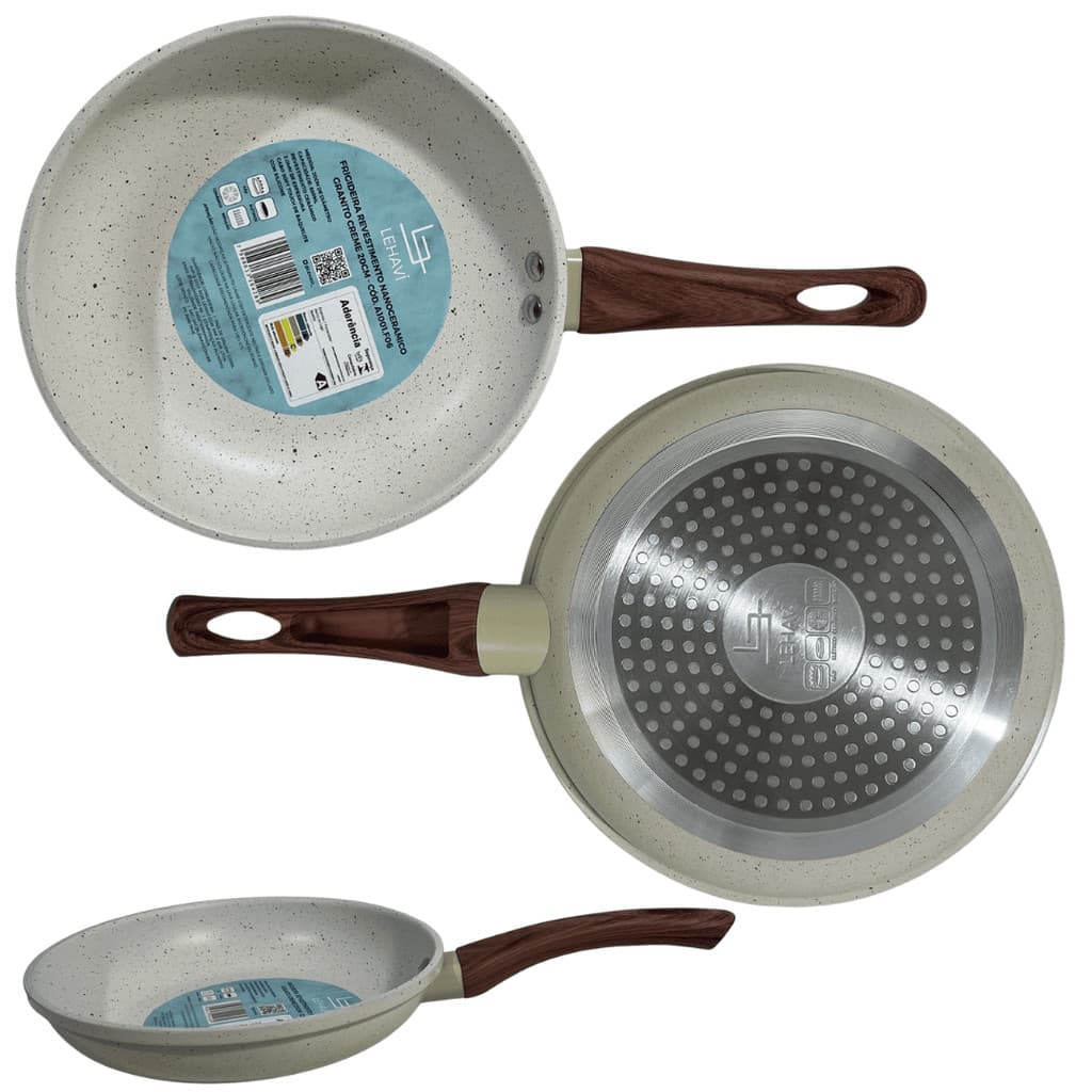 Panela Frigideira Antiaderente Cerâmica 20cm Creme Lehavi