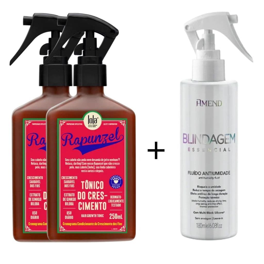 Kit 2 Tônico do Crescimento Rapunzel 250mL + Blindagem Fluído Antiumidade 180ml
