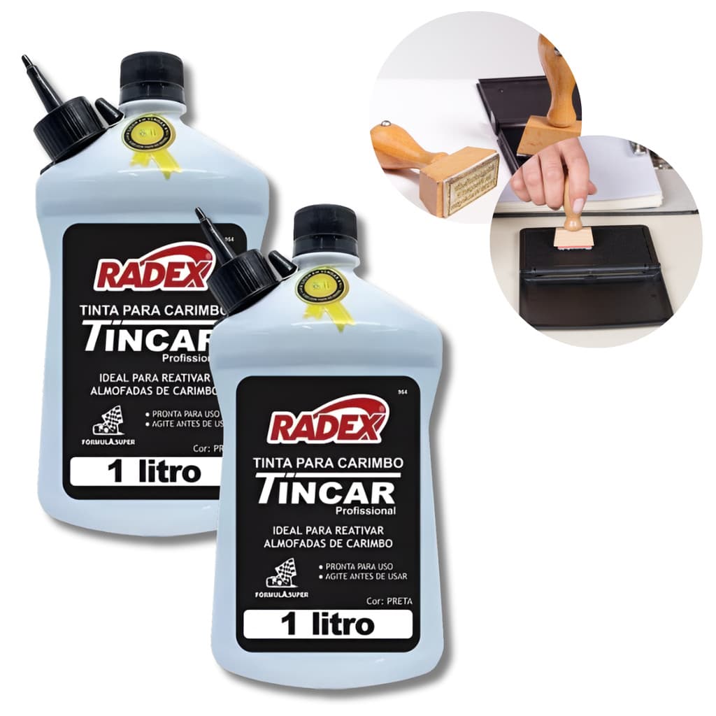 Kit 2 Tinta Refil 1 Litro Cada Recarregar Almofada De Carimbo Preto Alto Rendimento