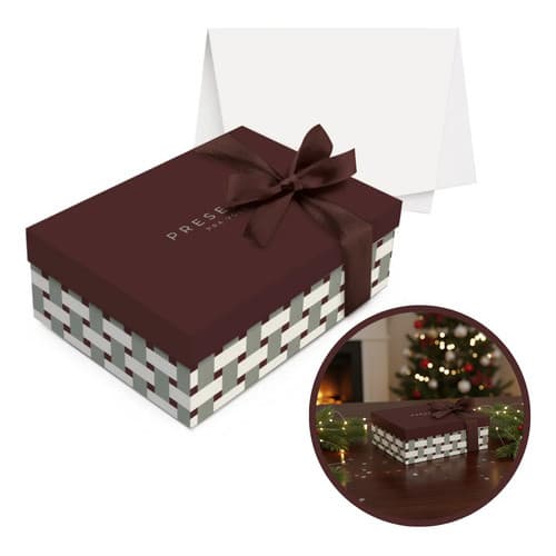 Kit Presente Caixa Peq 24x18cm Marrom Seda Fita Laço Marrom- Marrom-escuro