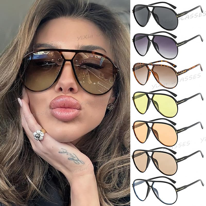 Moda Feixe Duplo Óculos De Sol De Armação Grande Para Mulheres Homens Retro Piloto Proteção UV Tons