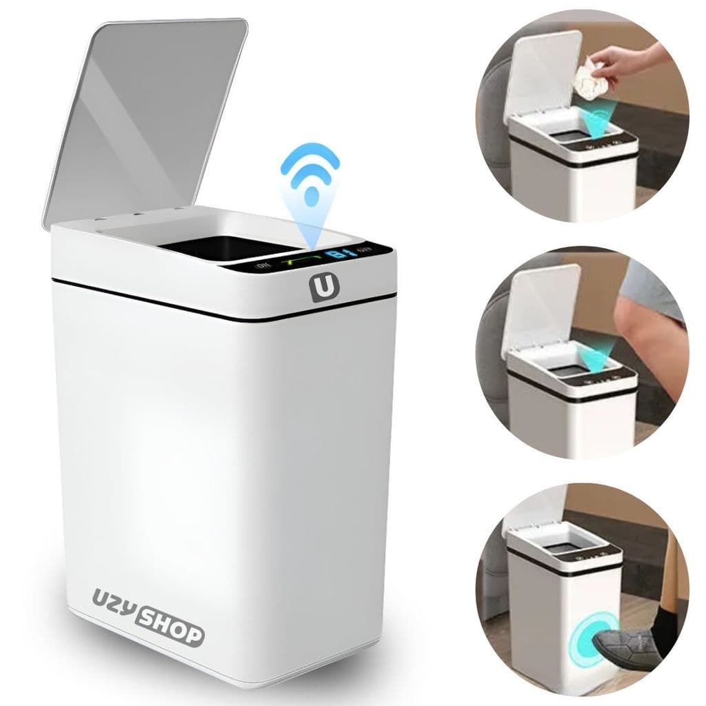 Lixeira Sensor Automático 12L Infravermelha Higiênica À Prova Água Vedação de Odor Branco Elegante