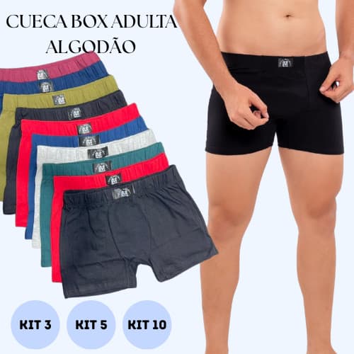 CUECA BOX ADULTA MASCULINA EM ALGODÃO FORRO ALGODÃO CONFORTÁVEL