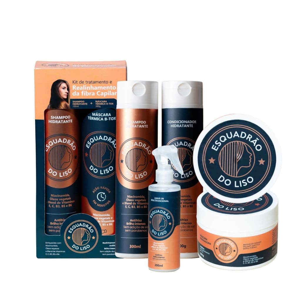 Kit 6 Passos - Cabelo Liso + Tratamento - Esquadrão do Liso