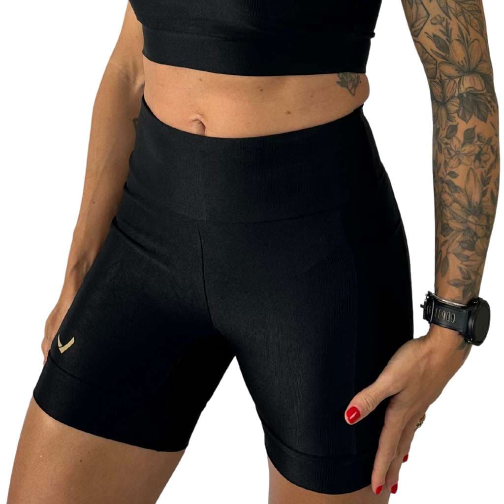 Short Feminino Sustentação Compressão Indrills Academia Fitness Corrida Treino Running All Black Slim