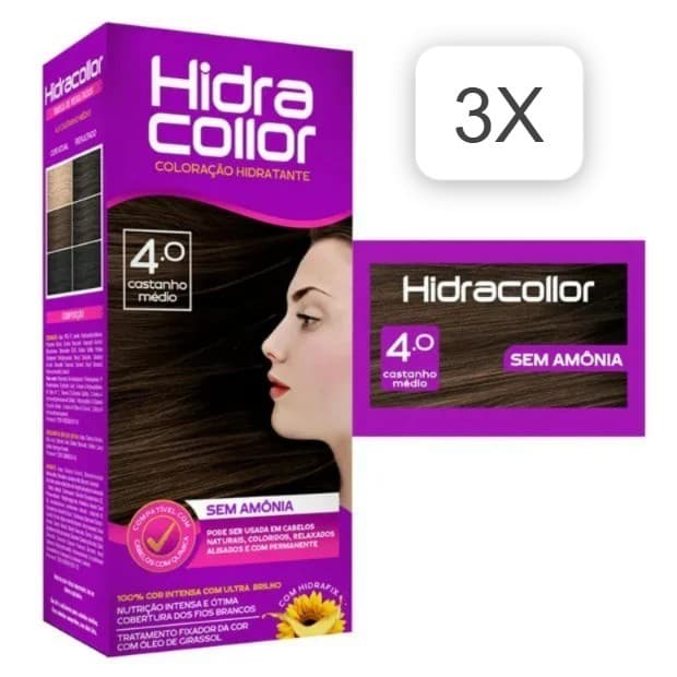 Kit 3 Tinturas Hidracollor 4.0 Castanho Médio – Sem Amônia | 100 ml Cada