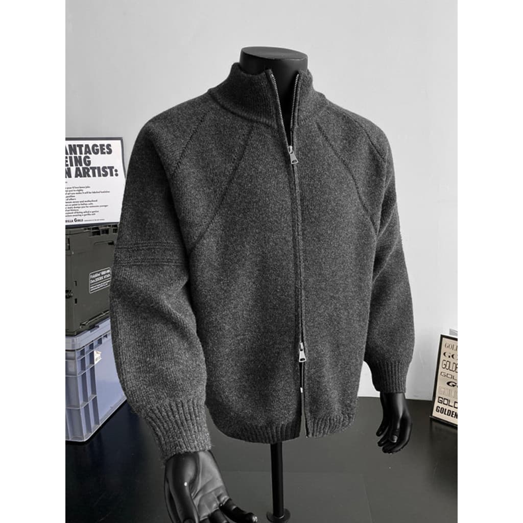 Cleanfit duplo zíper Cardigan camisola jaqueta masculina outono inverno Street Wear Puffer bonito solto malhas masculina