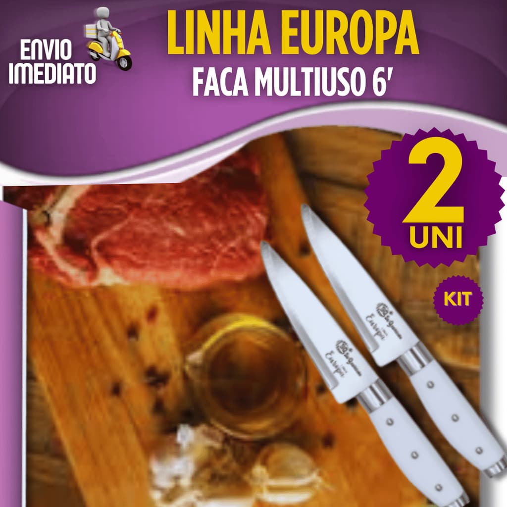 Faca de Cozinha 1/2 Peças Inox para Carne Churrasco Legumes Fruta Resistente Premium Linha Europa