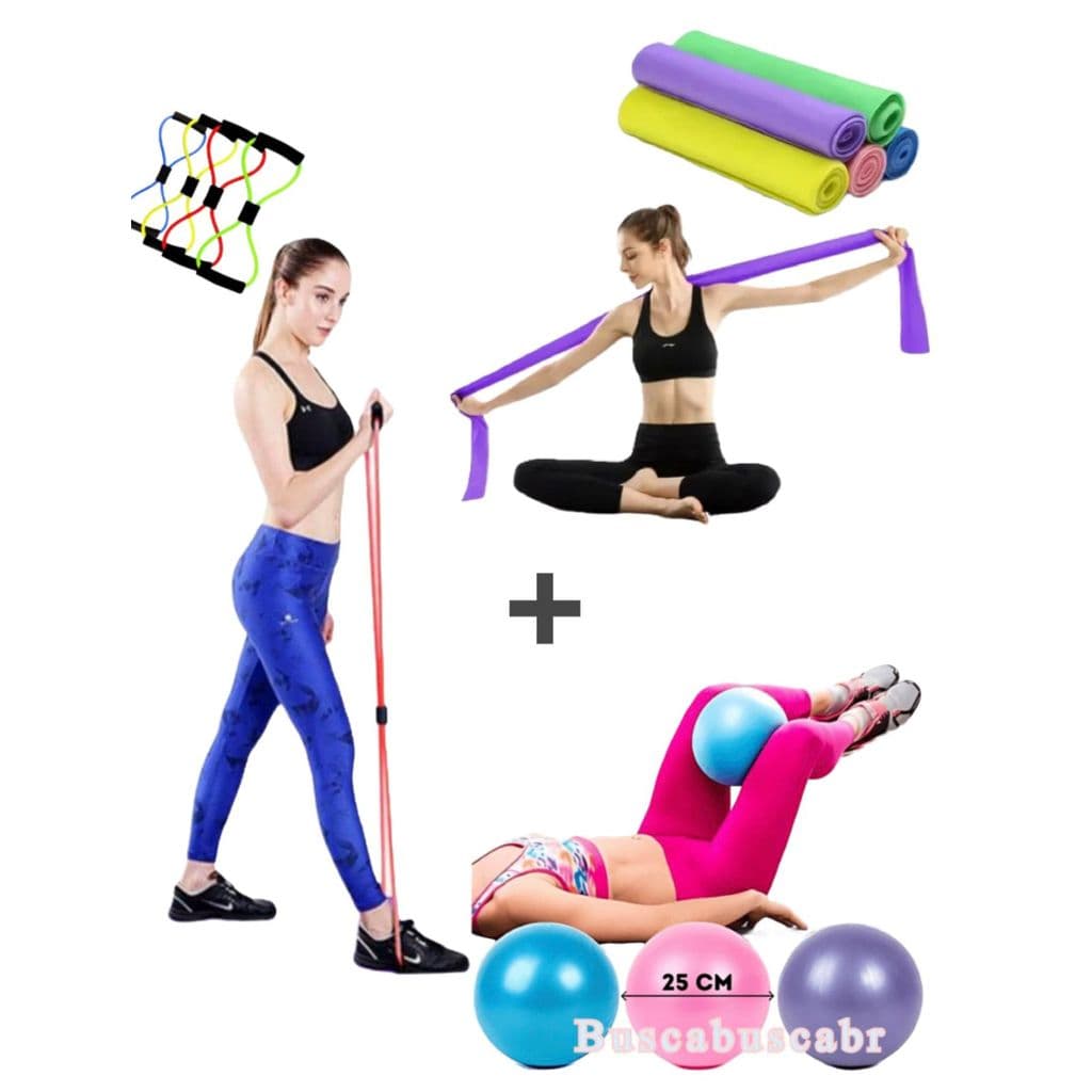 Kit Com 1 Cross Tube + 1 Bola 25 cm Suiça Pilates Pequena+ 1 Thera Band Fisioterapia Thera Yoga -Buscabuscabr