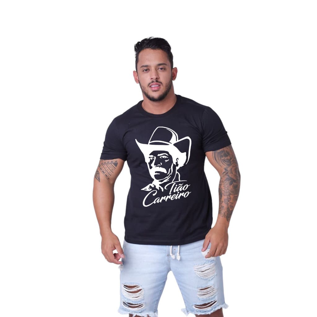 Camisa Masculina Tião Carreiro Moda De Viola Sertanejo Raiz Fio 30.1 Camisa com Estampas Criativas em DTF de Qualidade.