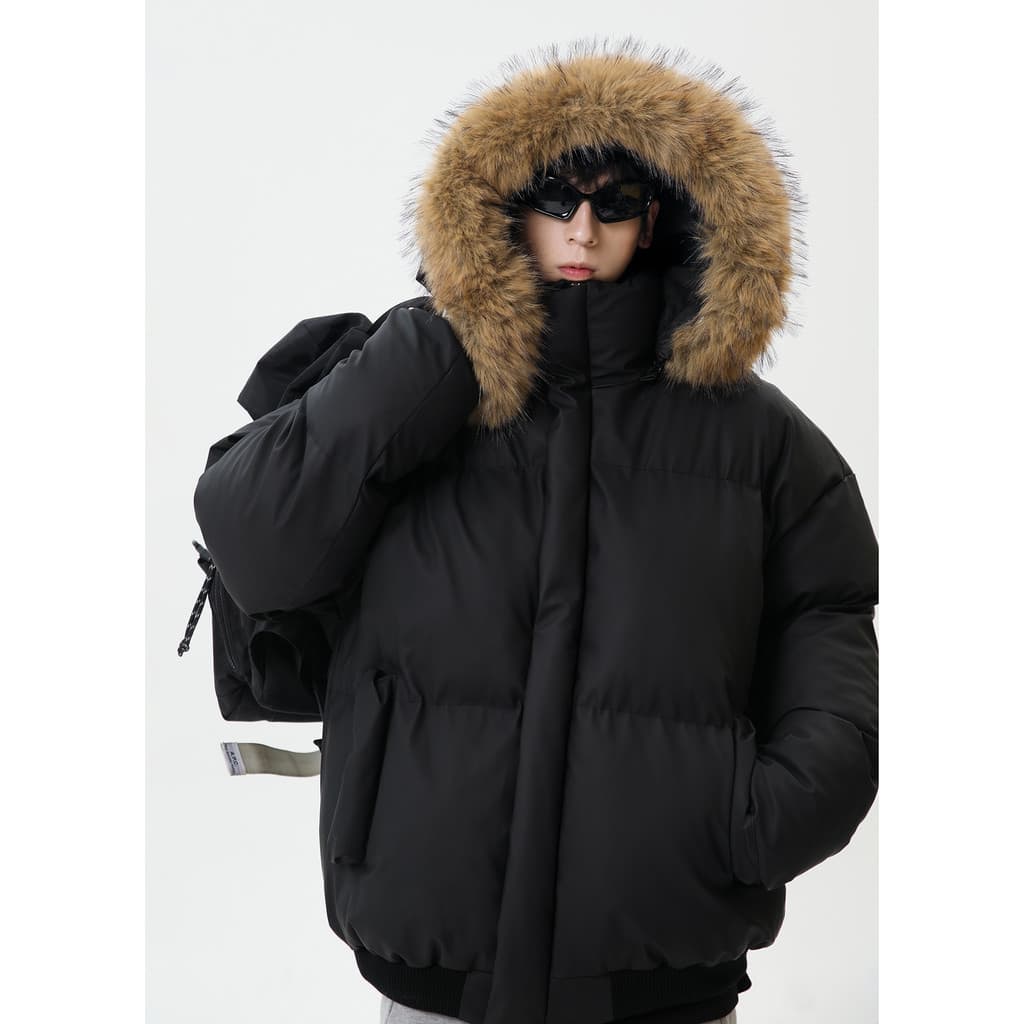 Estilo americano couro do plutônio com capuz jaqueta acolchoada de algodão masculino inverno quente engrossado solto pão