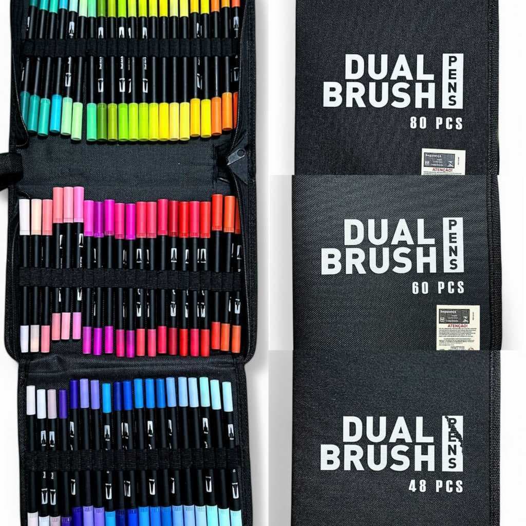 29a Dual Brush Pen e Ponta Fina À Base Álcool C/ Pasta Organizadora.
