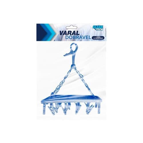 Varal Dobrável Plastico 24 Prendedores Fácil Uso Resistente Sortido Secagem Rápida